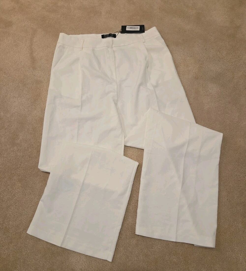 Refka White Wide Leg Tailored Trousers High Waist Pleated Dress Pants NWT...